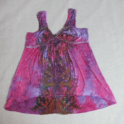 Unity World Wear Top Womens L Purple Floral Boho Chic Braided Sleeveless Hippie