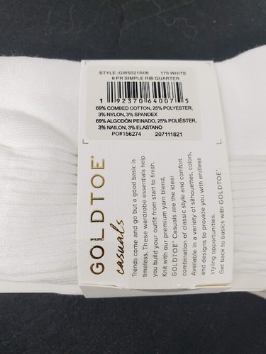 GOLD TOE Women's 6 pack Hailey Ribbed Quarter Socks, Sz 9-11 fits shoe sz 6-9 - 第 3/6 張圖片