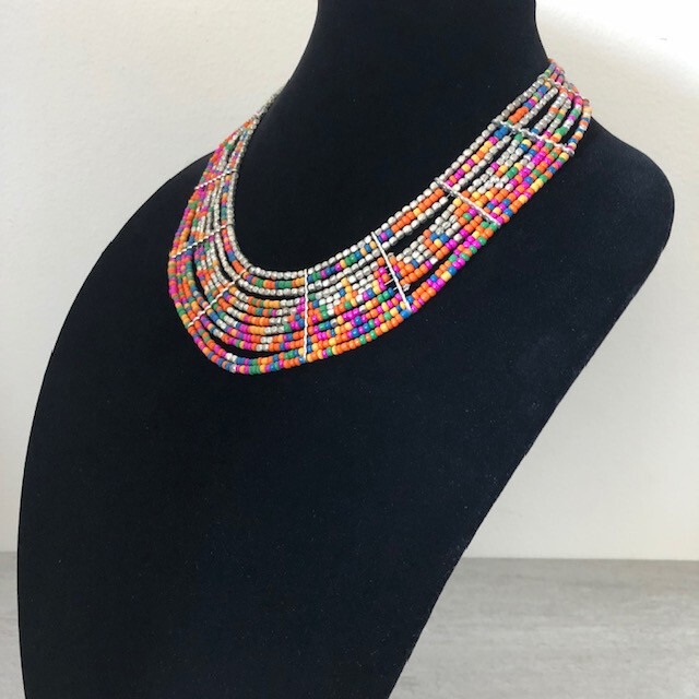 Multicolor Multilayer Seed Bead Bib Necklace - image 8