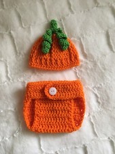 Crochet Newborn Pumpkin Hat, Handmade Orange Outfit , Newborn Halloween Costume