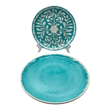 2-Piece Teal Melamine Dinnerware Set  Dinner and 1 Salad Plate Aqua
