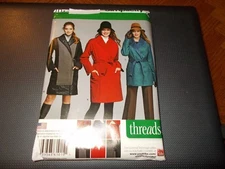 Simplicity Pattern 1015 Ms THREADS Coat~Jacket w/Button-Out Lining & Tie Belt