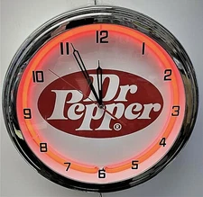 16" Nostalgic Dr Pepper Soda Sign Red Neon Clock 