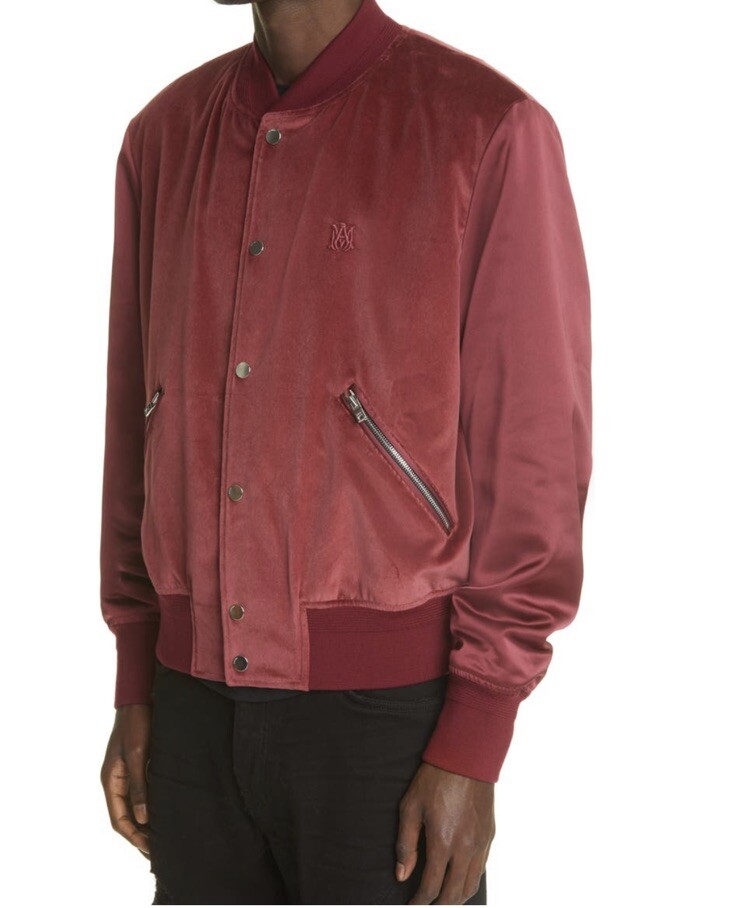 AMIRI Embroidered Logo Velveteen & Satin Bomber Jacket Size AMIRI Embroidered Logo Velveteen & Satin Bomber Jacket Size