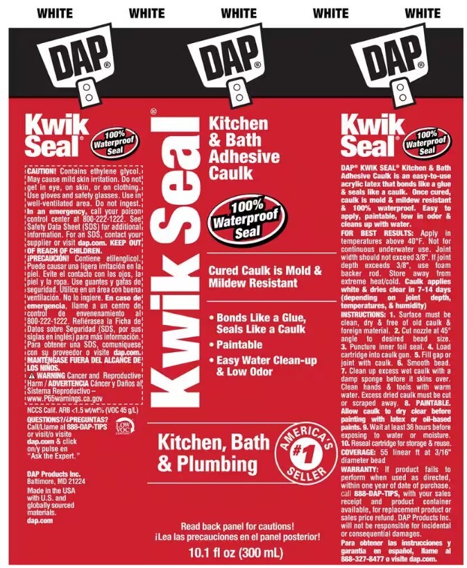 DAP Kwik Seal Kitchen and Bath Adhesive Caulk, White - 10.1 oz.