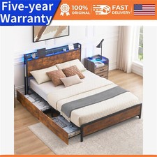 🎂FULL/QUEEN Bed Frame W/4 Drawers Bed Frame with RGB Lights and Charging Statio