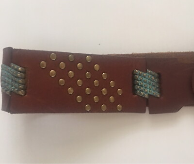 Leatherock Wide Hip Leather Belt Brass Buckle Stud Boho  display picture 1