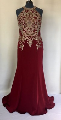 Judy&Julia Long Evening Party Ball Prom Dress Size 6,8,10,12,14,16 Burgundy/ Gold | eBay