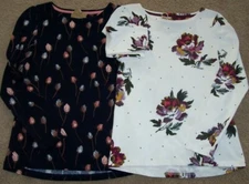 NWT Joules LOT 2 Harbour Print Cotton Knit Tops US 2 NAVY BLUE & CREAM FLORALS