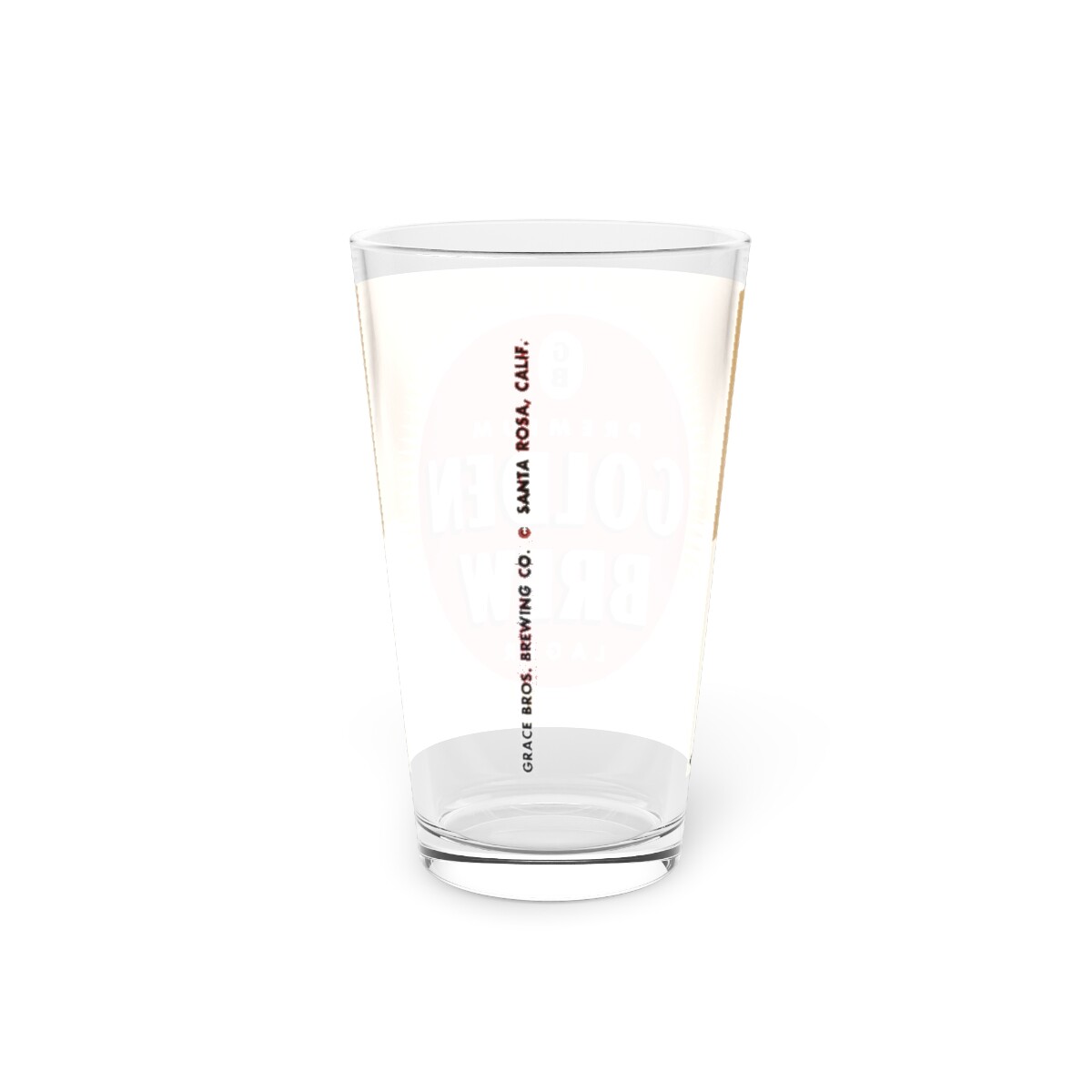 Premium Golden Brew Lager Pint Glass, Grace Brothers Brewing ~ Santa Rosa, CA