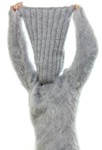 Grau Fuzzy Mohair Pullover Kleid langer Rollkragenpullover Handstrick dicke Tunika SuperTanya - Bild 9 von 10