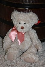 NEW Plush RUSS Bear ALANNA Light Tan Biege Pink Bow 13" NWT  P2