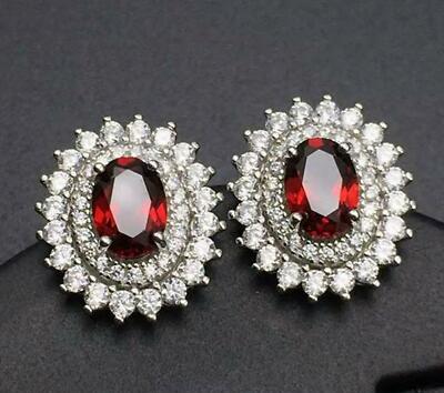 2.7ct Lab-Created Red Garnet Moissanite Dual Halo Earring 14k White Gold Plated