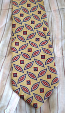 Bugatti 100 Italian Silk Neck Tie Gold Navy made in USA 58" x 4"