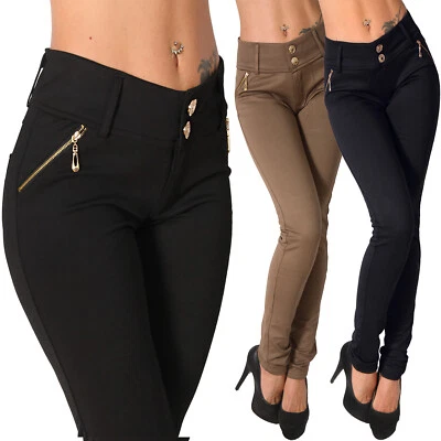 Hose Leggings Thermo Business  Knopf Basic Knöpfe Gold Reißverschluss 36 38 - Bild 1 von 4
