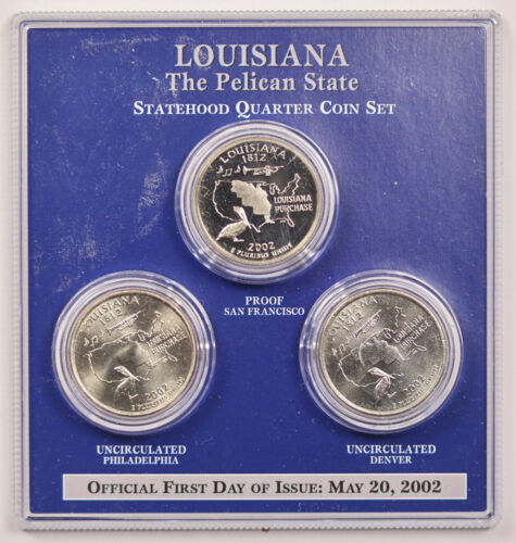 2002 Louisiana 25C Statehood Quarto Monete Set di francobolli e monete PCS - Foto 1 di 2