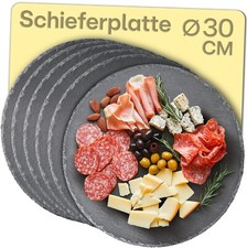 6x Schieferplatten Set Rund 30cm Servierplatten Platzset Untersetzer Natur Deko