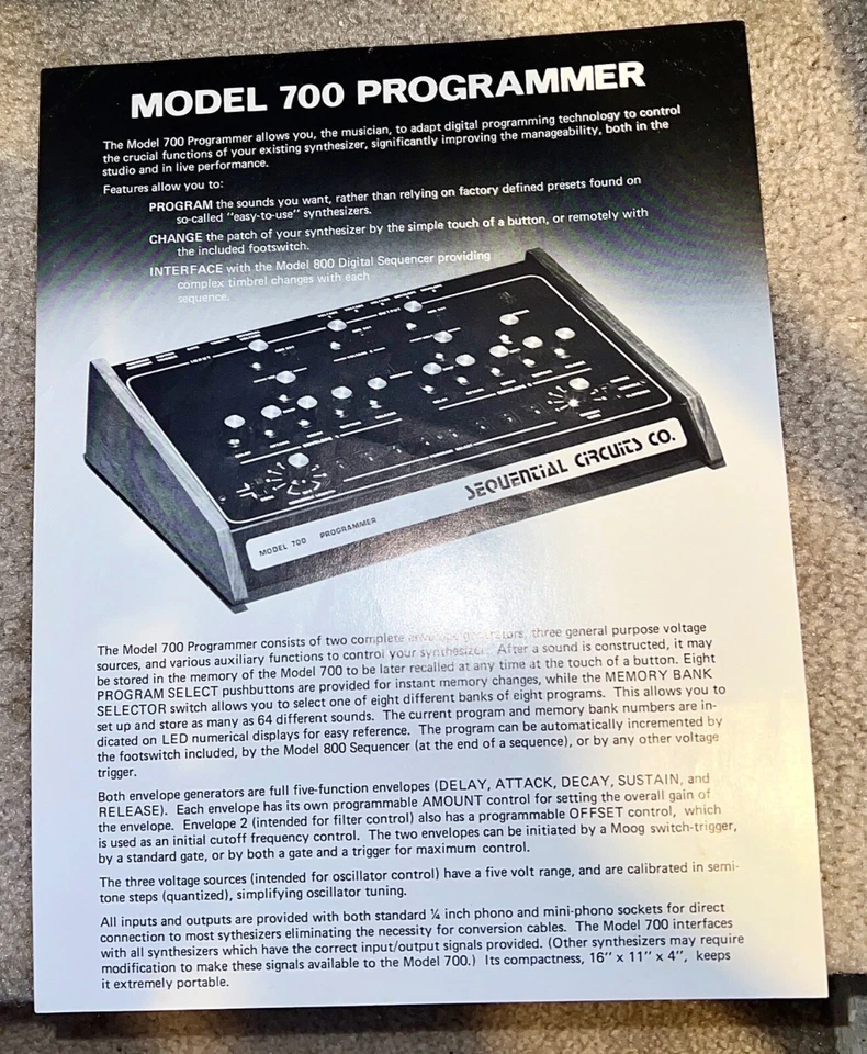 Sequential Circuits Brochures, Model 700 Programmer, Model 800 Sequencer, vint. - Image 2 of 3