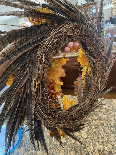 Rare Handmade 28” Pheasant Wreath For The Holidays Fall 100s Of Tail Feathers - Bild 2 von 7