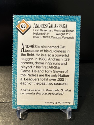 ANDRES GALARRAGA 1989 Sport illustrato per bambini #63 Montreal Expos - Foto 2 di 2