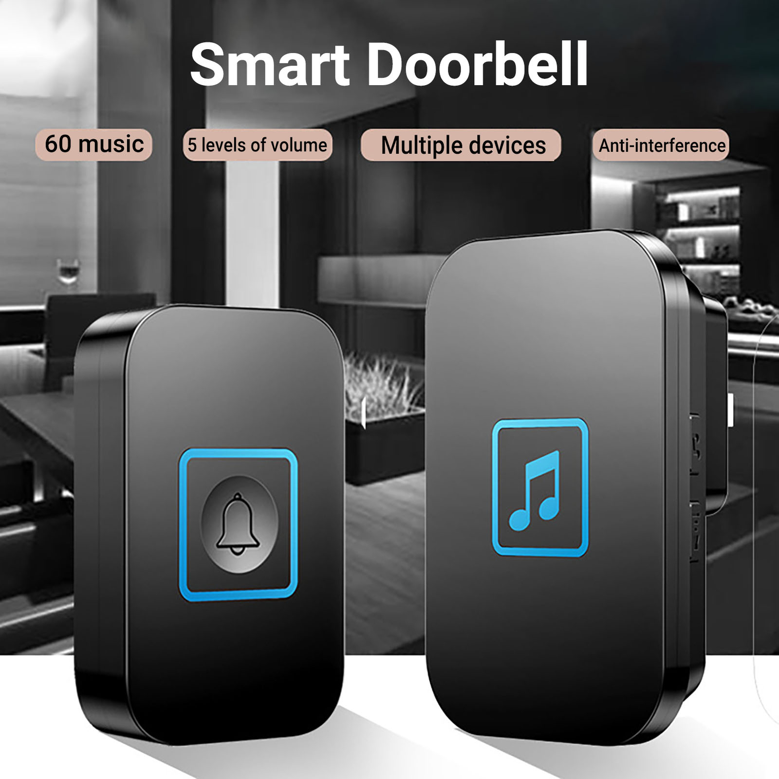 1 Set Wireless Door Bell Simple Operation Strong Signal Wireless Alarm Welcome
