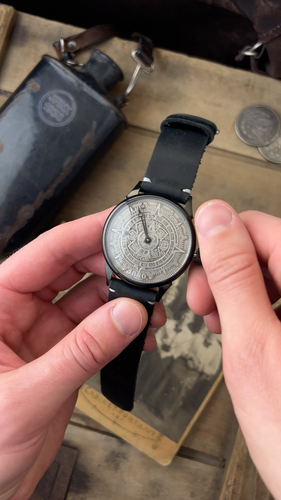 Vintage watch, Aztec calendar watch, black watch case 1980s, MARRIAGE ...