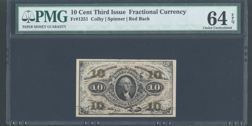U.S. 1864-69 10 CENTS FRACTIONAL CURRENCY FR-1251 CERTIFIED PMG "CHOICE-64-PPQ" - Picture 3 of 4