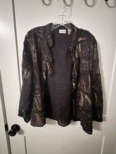 CHICO'S Wispy Silk Tattered UNIQUE Blazer Jacket Womens Sz 2 Large Animal Print