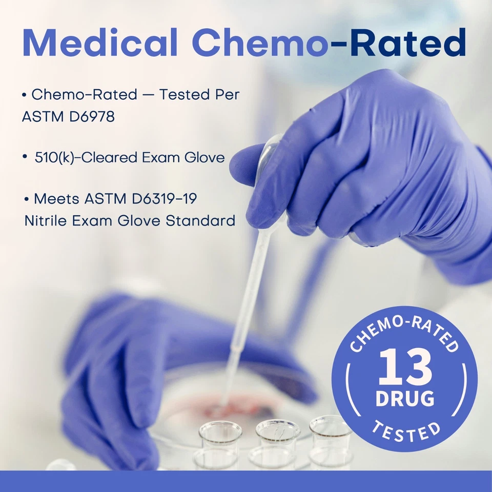 Medical Nitrile Exam Gloves, Blue Iris, Powder-Free Food-Safe Disposable Glove - Image 3 of 4