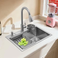 Kitchen Sink Stainless Steel Single Bowl Sink Multifunctional Sink With Faucet