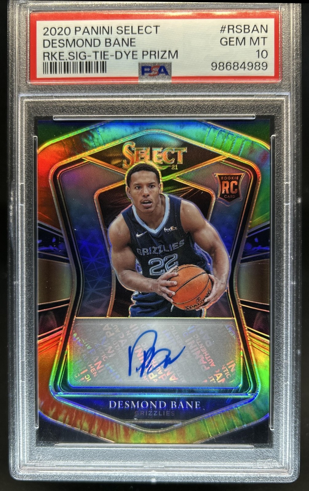2020-21 Panini Select Desmond Bane Rookie RC Tie Dye Prizm Auto #/25 PSA 10