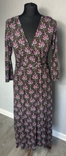 WHITE STUFF 3/4 Sleeve Wrap Over V- Neck Dress Size 14 Purple Brown Summer Belt