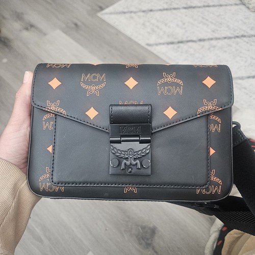 MCM Small Color Splash Logo Leather Crossbody Bag Wide Strap Designer Luxury
