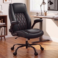 Big and Tall Office Chair 400LBS Flip Up Arms Adjustable Lumbar Support Black