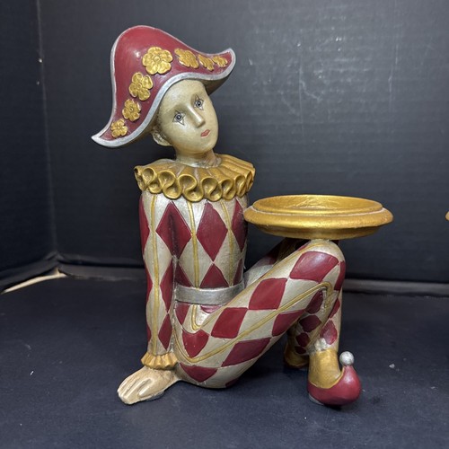 Vintage Resin Jester Harlequin Candle Holders Bookends Figurines Pair - Picture 2 of 19
