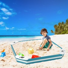 Kids Wooden Sandbox Outdoor Square Backyard Bottomless Sandpit with 4 Seats