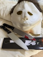 Michael Myers White Latex Full Face Mask w/ Brown Hair Overhead One Size