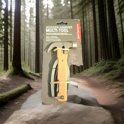 Kikkerland CD502W Mini Wooden Hammer Tool Keyring 10 in 1 Multi-Tool