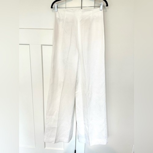 Sandro Enrique White High Rise Wide Leg Linen Blend Trouser Pants 38 NEW Pleated