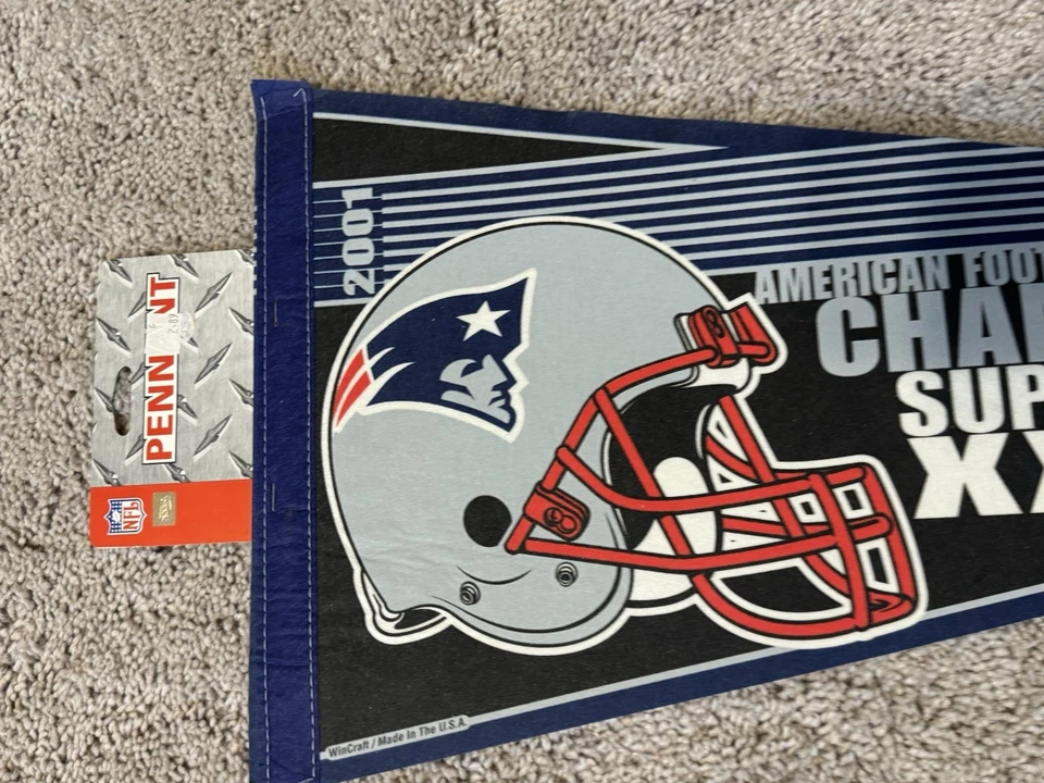 New England Patriots AFC Champs Super Bowl XXXVI 36 2001 banderín Tom Brady - nuevo con etiquetas Foto 2 de 4