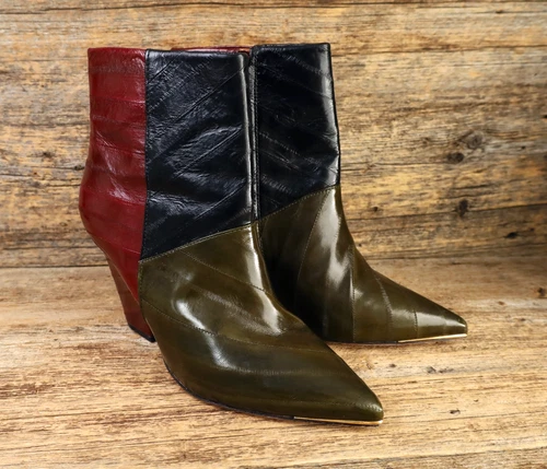 Tory Burch Lila Eel Skin Colorblock Ankle Boots Size 8M