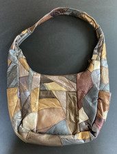 Vintage Leather Brown/Silver and Gold Metallic Patchwork Boho Bag 13"x9"