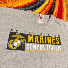 Bayside USA Made US Marines Semper Fidelis Graphic T Shirt Large USMC
