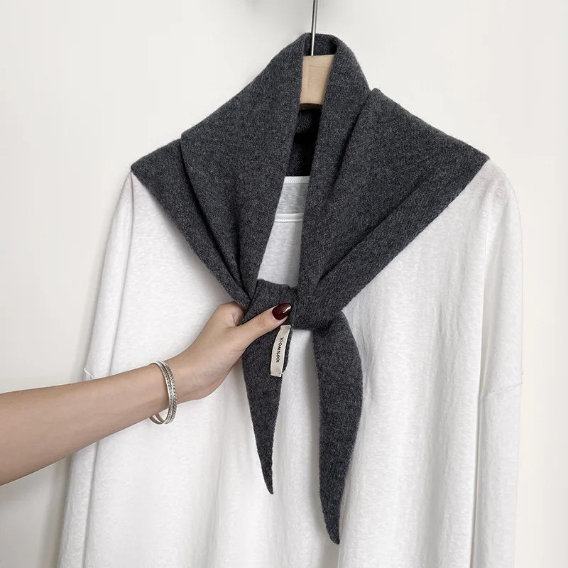Two Color Triangle Wool Knit Triangle Scarf Wrap - Multi-Functional Winter Head Cover for ...