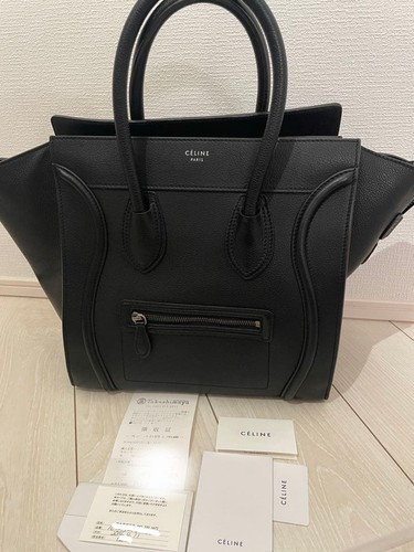 Celine Old Logo Luggage Mini Bag Black Leather Damaged A4 Storage