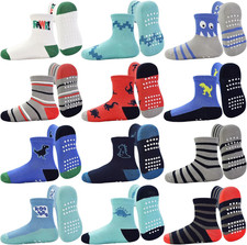 Tphon Toddler Baby Non Slip Socks Infant anti Skid Socks with Grips 12 Pairs Cre