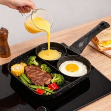 4-Hole Egg Frying Pan Multi Nonstick Pancake Maker with Wooden Handle, Induction
