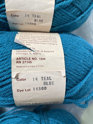 Vintage 5 Skeins Wintuk 4 Yarn #14 Teal Blue 4 oz 100% Orlon Dye Lot 14560 - Picture 3 of 3
