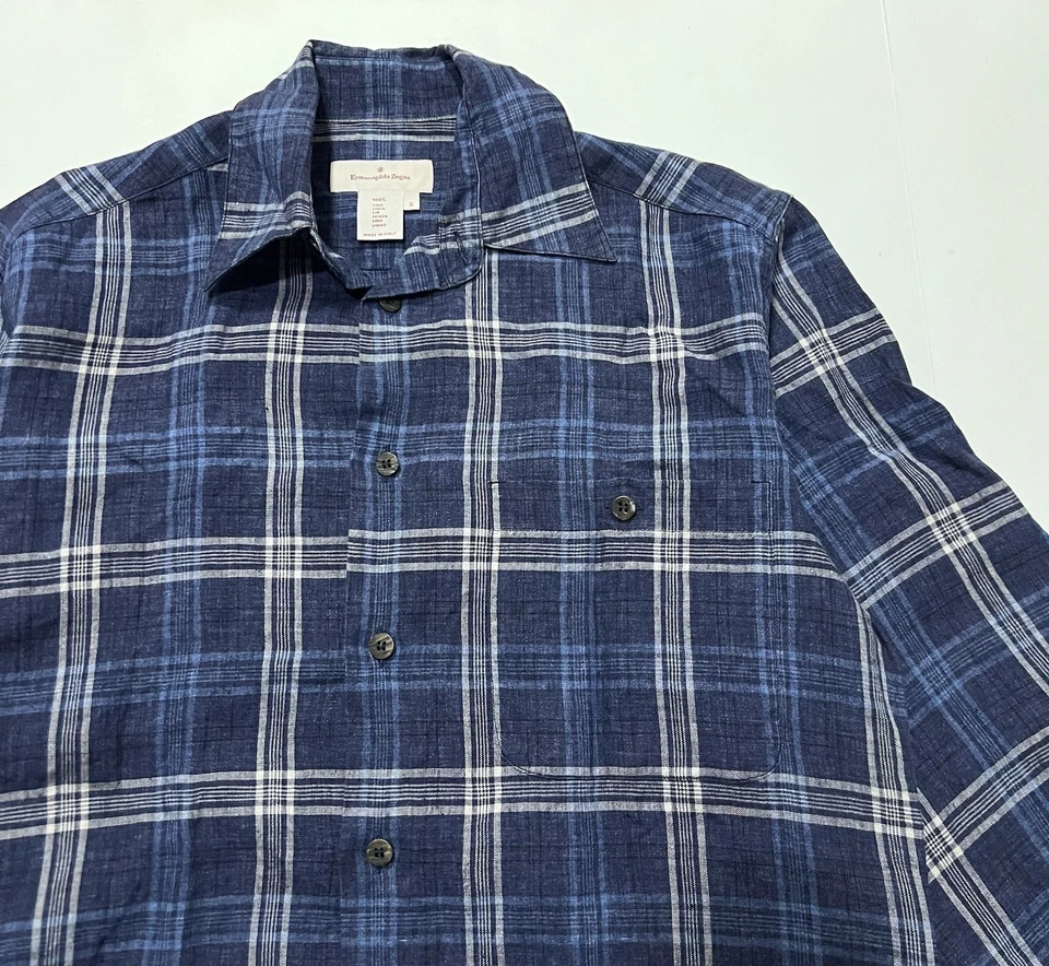 Ermenegildo Zegna Men’s 100% Linen Long Sleeve Plaid Button Down Shirt Size S - Image 2 of 4