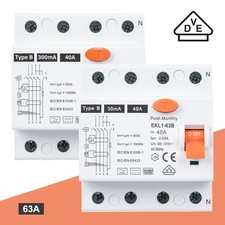 FI Fehlerstromschutzschalter 40/63A 30/300mA RCD Typ B Wallbox E-Auto Solarpanel